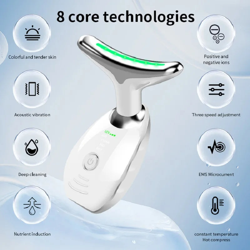 Masajeador Facial Profesional con Luz LED y Efecto Lifting para Cuello y Cara